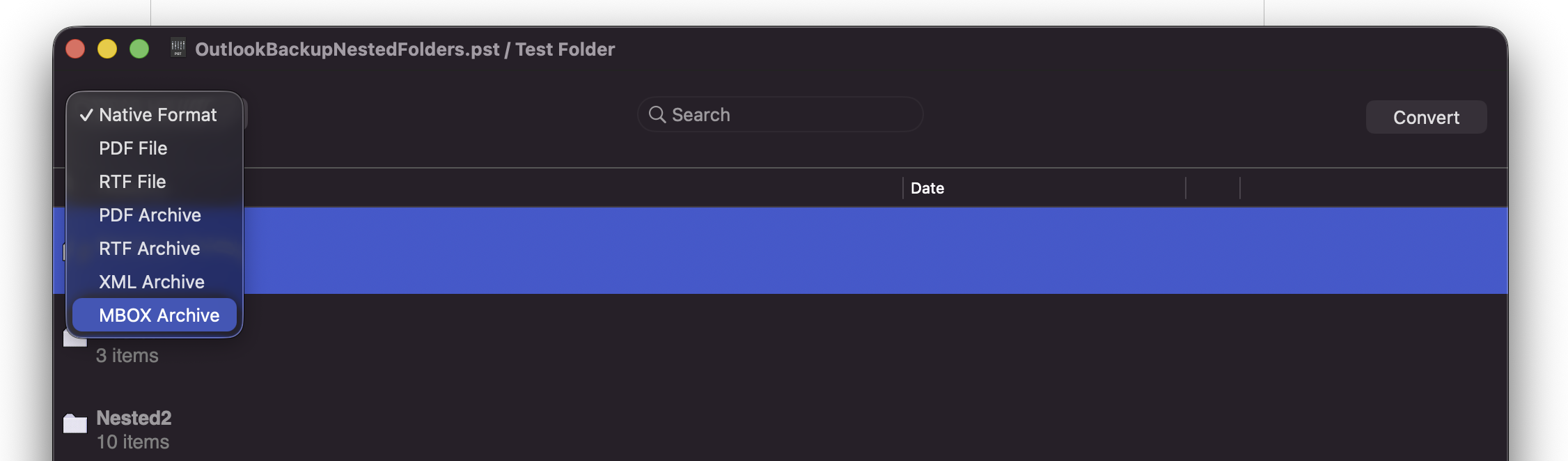 MailRaider Pro File menu showing the Export to MBOX option